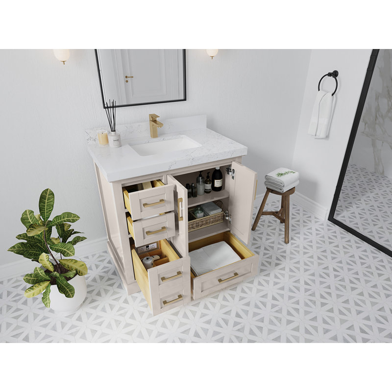 Boston 36 po X P 22 po Meuble-lavabo central D en grain fin avec quartz Cove Edge, Palissandro