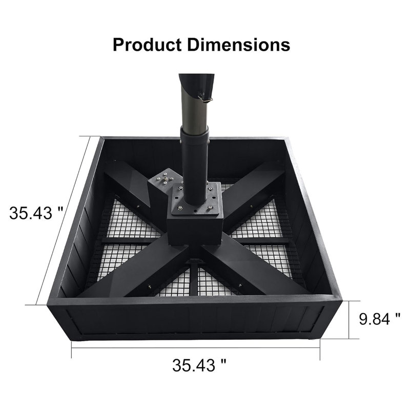 Pied de parasol robuste en acier à roulettes avec 4 roues verrouillables, capacité de 400 kg, pour terrasse, table de marché ou parasol.