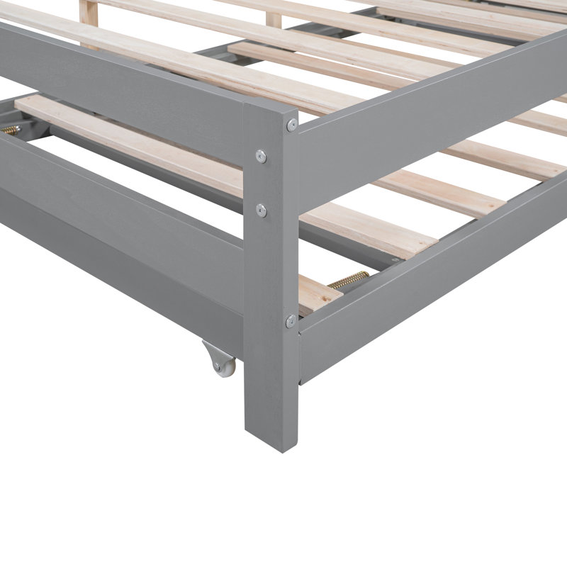 Lit plateforme double gris avec lit gigogne mobile - Bois de pin, Gris