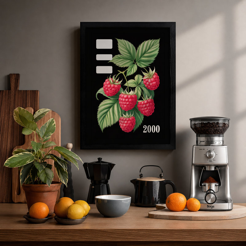Raspberry Branch Botanical - Print, Black, A3 - 42.0 x 29.7 cm