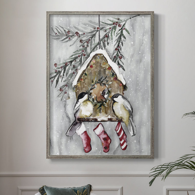 Winter Birds, reproduction encadrée - bois massif, H 15 po x l 12 po