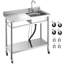 Évier utilitaire en acier inoxydable, évier de cuisine commercial à simple cuve roulante avec roulettes, robinet et tuyau d'eau chaude et froide, établi pour lavabo de garage utilitaire 39,4 x 19,7 x 41,5 po
