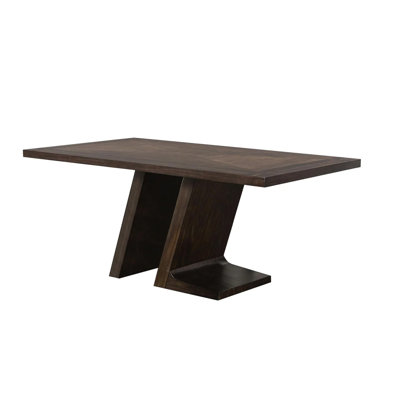 Hols Dining Table, 72 Inch Espresso Brown Wood Top, Angled Pedestal Legs