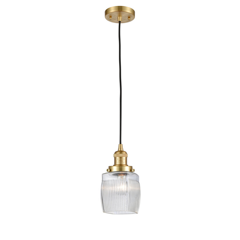 Mireya 1 - Light Single Pendant, 6 Watt Vinage LED Bulb, Clear Halophane, Satin Gold