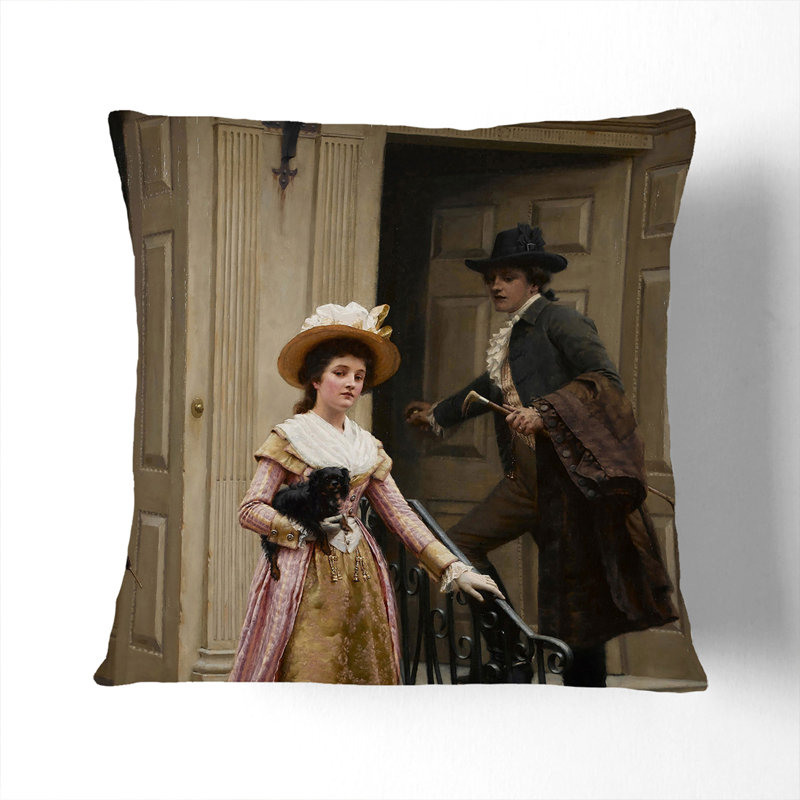 My Next-Door Neighbour By Edmund Leighton Square Throw Cushion, Stone, 55cm H x 55cm W x 20cm D