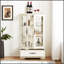 Armoire en verre blanc avec 2 portes, 1 tiroir, tablettes réglables et éclairage interne pour la présentation et le rangement-438379906
