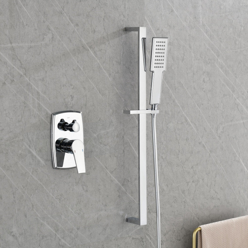 Complete Shower System with Head, Handheld Sprayer, Slide Bar, Hose and Lever Handle Trim Kit