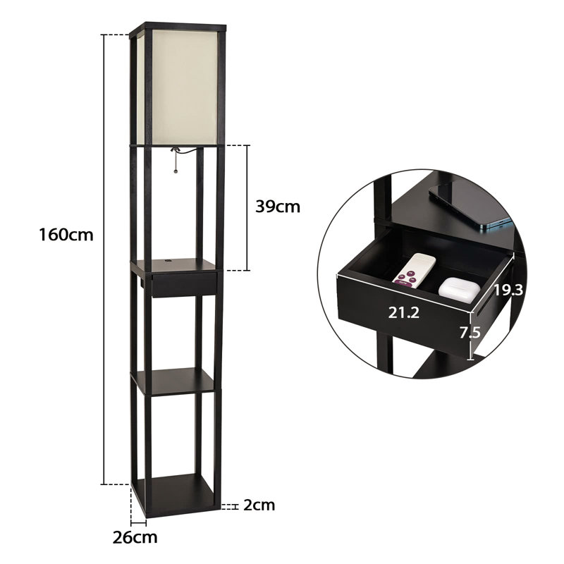 Alayjia 160cm Black Column Floor Lamp with USB