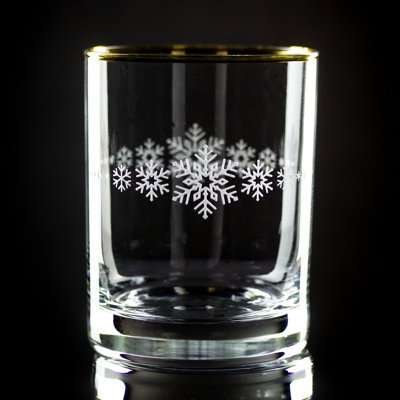 Snowflake Band Gold Rimmed Rocks Glass (Set of 2)