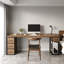 Bureau rectangulaire en bois massif de couleur noyer avec armoire à tiroirs-1958269012