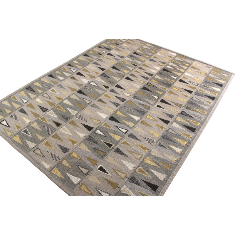 Scandinavian Hand Knotted Wool Geometric Area Rug, Rectangle 6' x 9'