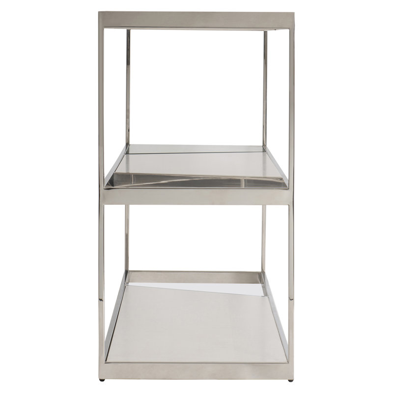 Beige and Silver Rectangular Transitional Console Table with Storage