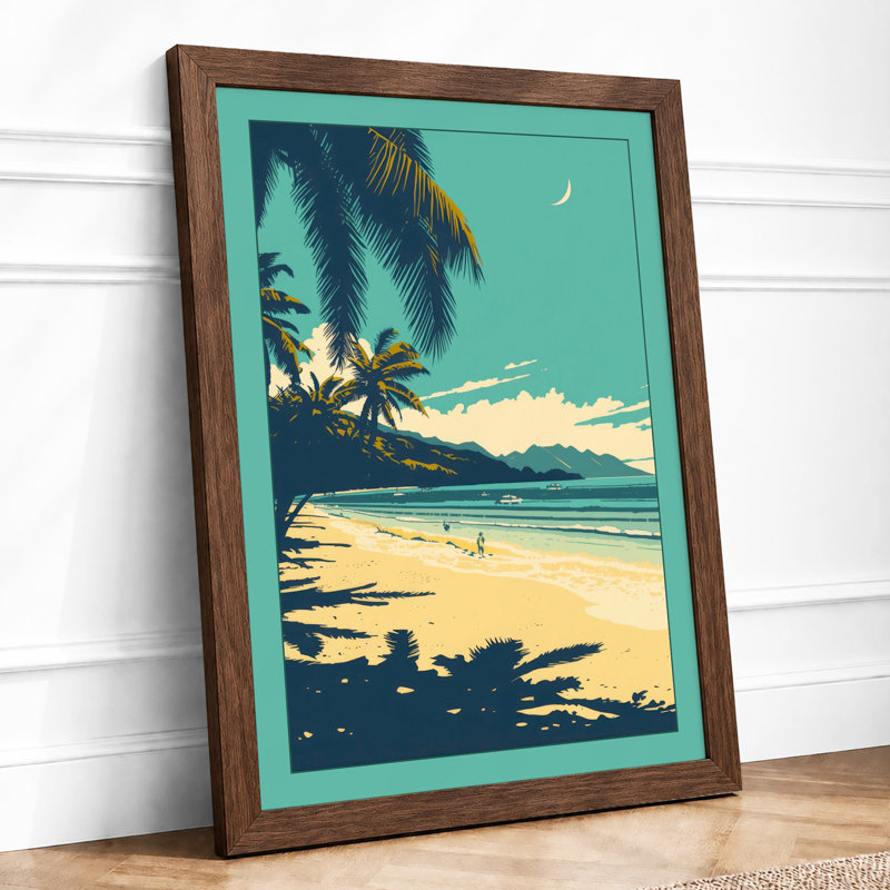 Moonlit Shore Tropical - Framed Print, A2 - 59.4 x 42.0 cm, Walnut