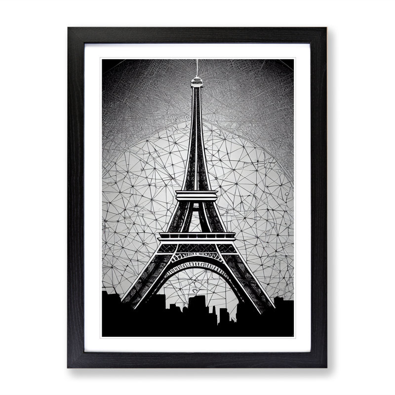 Monochrome Eiffel Tower No.2 - Framed Print, 64cm H x 46cm W x 2cm D, Black Framed