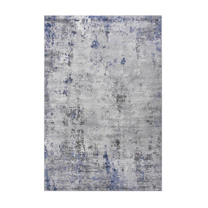 Collection Silver/Blue/Abstract Non-Shedding Living Room Bedroom Dining Home Office Stylish And Stain Resistant Area Rug