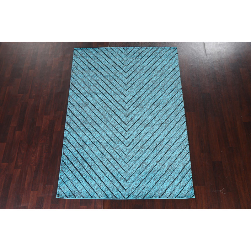 Tapis oriental transitionnel bleu turquoise 5X8, Rectangle 6 pi 7 po x 9 pi 6 po