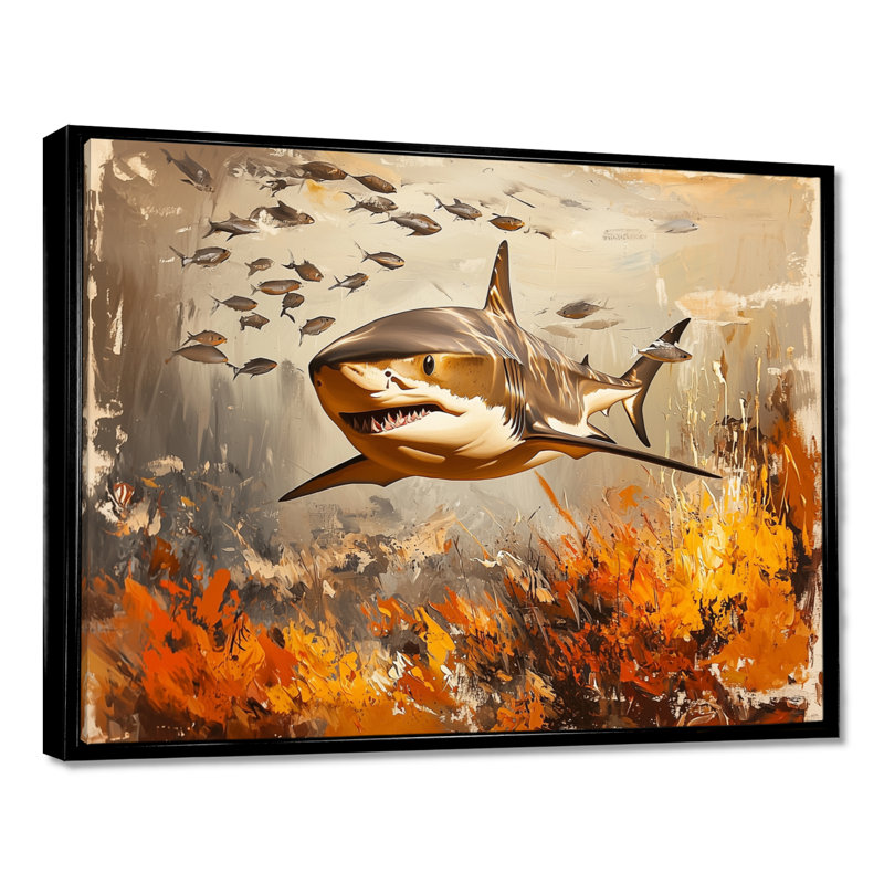 Natation beige requin Resilience II - Shark Wall Art Living Room, H 12 po x l 20 po, Black