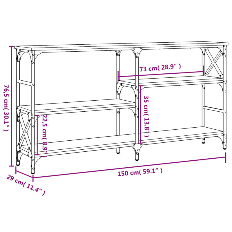 Console Table, Sonoma Oak, 76.5cm H x 150cm W x 29cm D