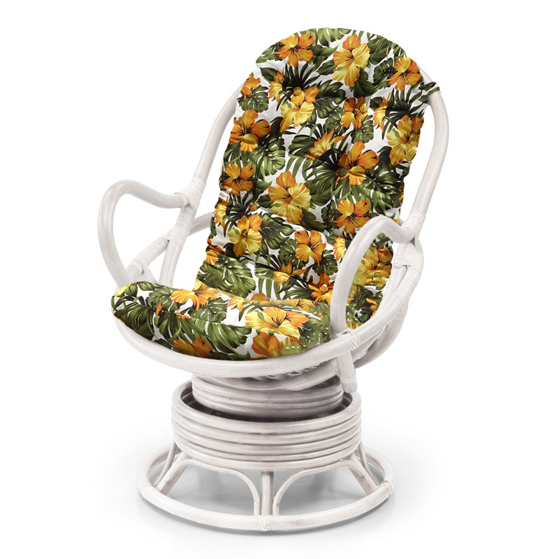 Upholstered Swivel Accent Chair, Floral, White