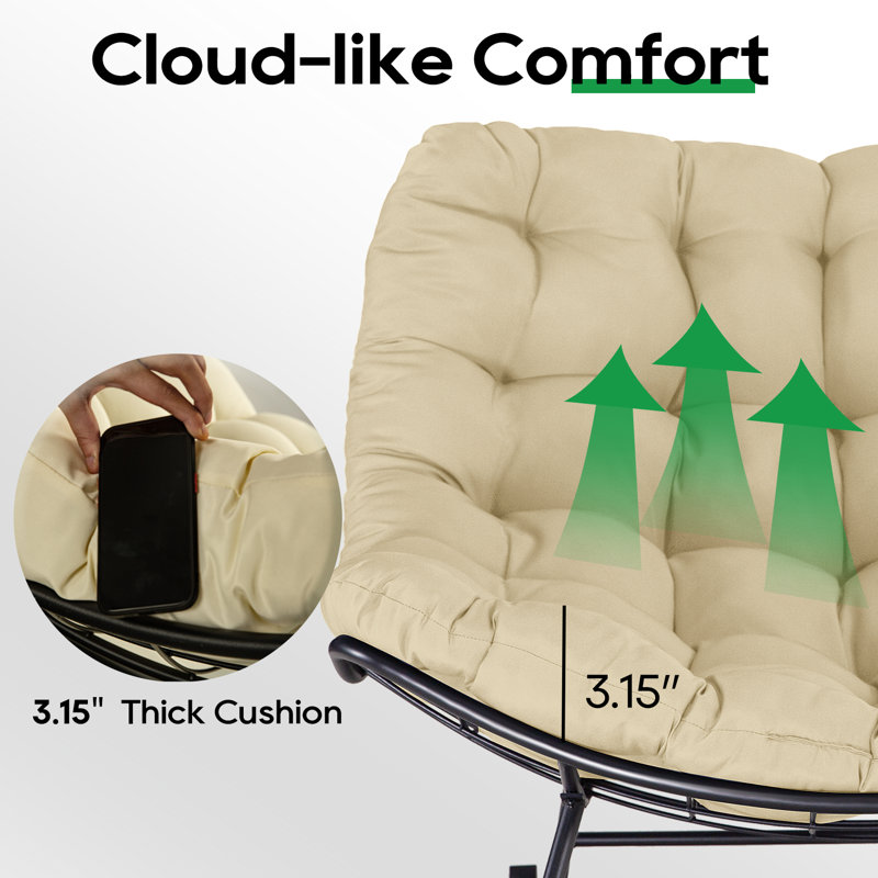 Chaises berçantes d'extérieur avec coussins et repose-pieds, Beige