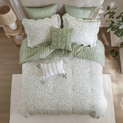 5- Piece Print Comforter Set,peach-skin Finish Delivers -soft Texture