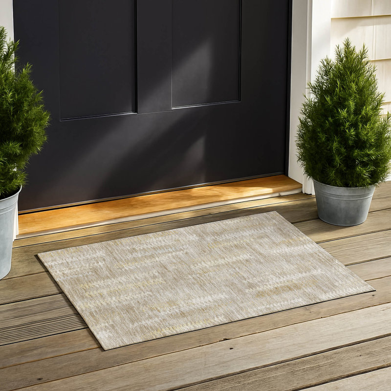 Machine Washable Indoor/Outdoor Chantille ACN2892 Striped Rug, 1'8" x 2'6", Beige
