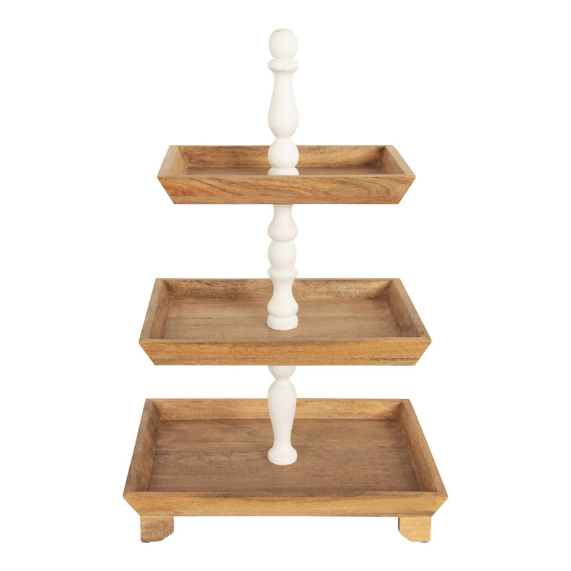 Plateau de service en bois Paulette Bess, Blanc / Naturel