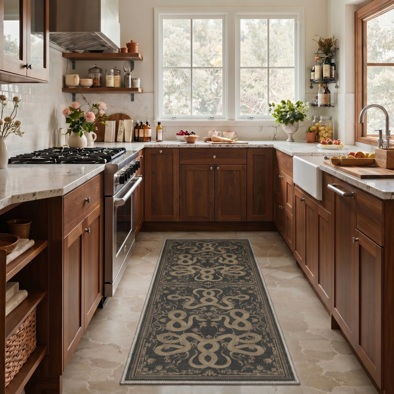 Abrahamson Serpenti Geometric Machine Washable Brown / Beige Indoor Area Rug with Non-Slip Backing, Runner 2' x 6'