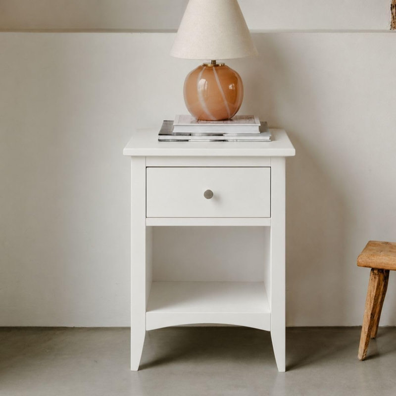 45 cm W Solid Wood Bedside Table, White