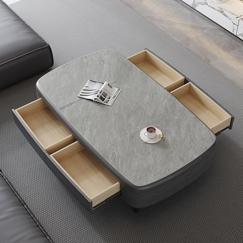 Table basse à dessus en pierre avec coins arrondis, H 16,92 po x L 59,05 po x l 33,46 po, Gris