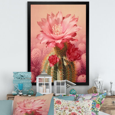 Cactus rose vert, collage minimal sur toile