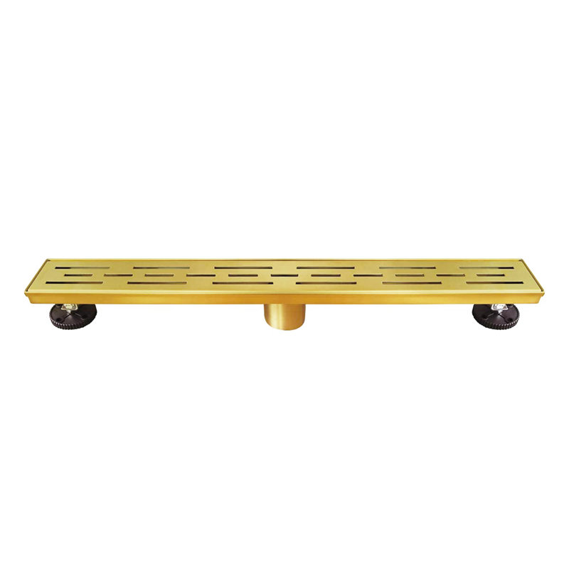 24 In. Stainless Steel Linear Shower Drain With Stripe Pattern Surface, Gold