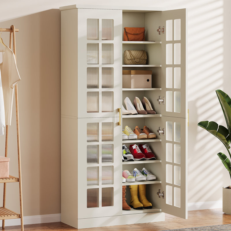 67.5'' Tall Shoe Cabinet With Doors, 8-Tier Shoe Storage Cabinet With Adjustable Shelves, White