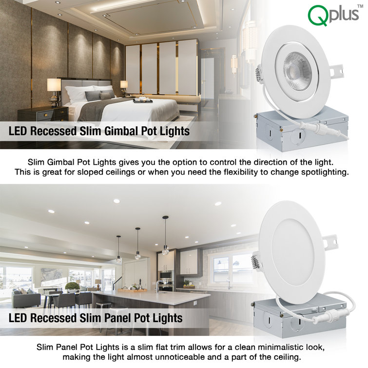 QPLUS Inch 5000K Adjustable Eyeball Gimbal LED Recessed Light Canless,  10W, Dimmable, ETL Listed Wayfair