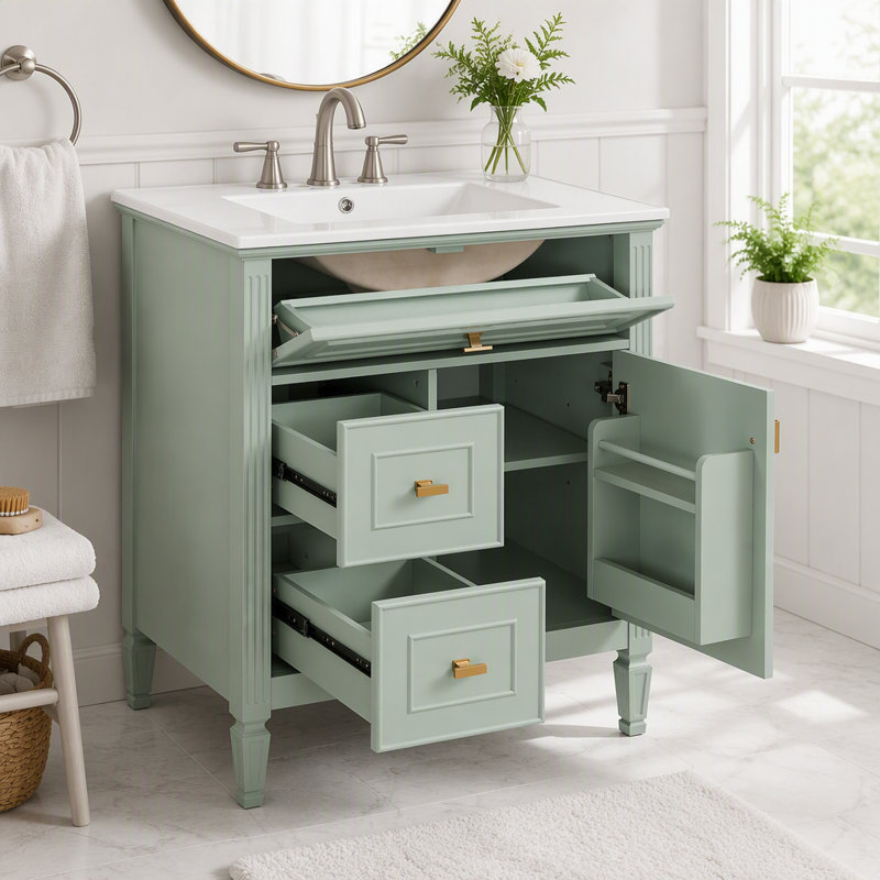 Meuble-lavabo de 30 po avec lavabo et rangement intelligent, Green, 30