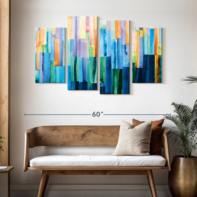 Avery pastel et lignes abstraites bleues, H 32 po x l 52 po