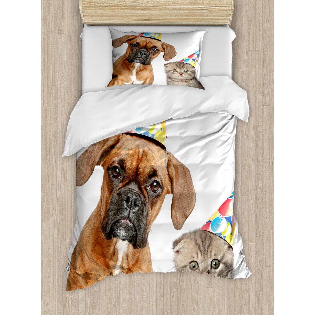 Bettbezug Set, Funny Dog Scottish Cat, Boxer-Hund, Mehrfarbig