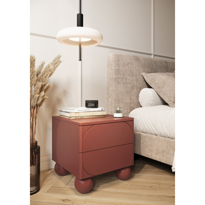 Gahagan 45cm W Manufactured Wood Bedside Table, Burgundy