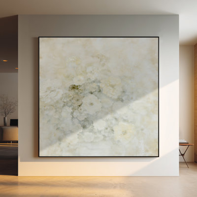 Très grande reproduction d'art sur tissu - Bouquet de pivoines blanc crème rétro pour le salon ou la chambre à coucher - «Assemblage requis du cadre (cadre non fini)»