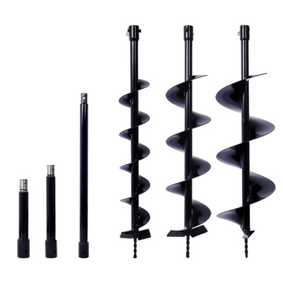 Auger Drill Bit For Planting Hole, Bulb Bedding Digging Post Hole Planting Tool For 3/4" Shaft Auger,Hole Digger Replacement Auger Bits Earth Auger Digging Bit 4IN+6IN+8IN+EXTENSION ROD KIT