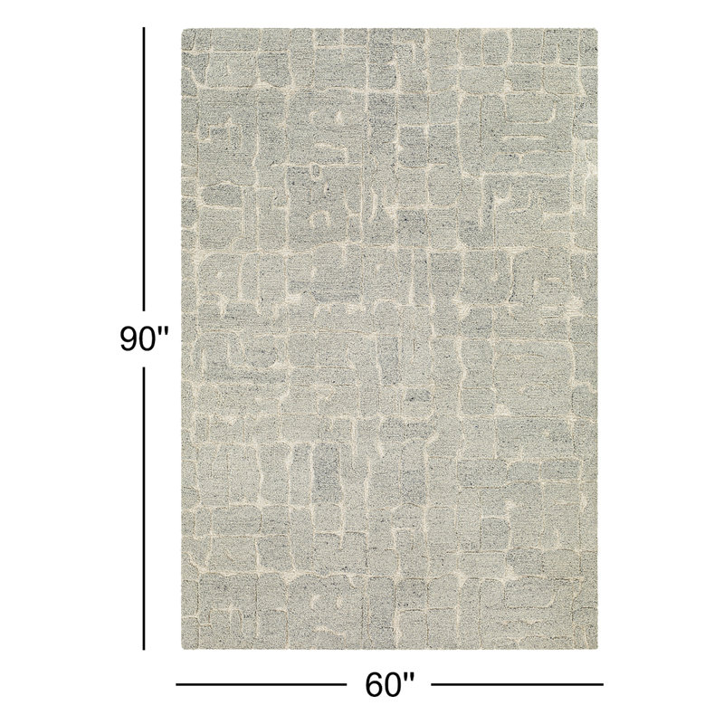 Tapis gris en laine fabriqué à la main Rafe, Rectangle 5 pi x 7 pi 6 po