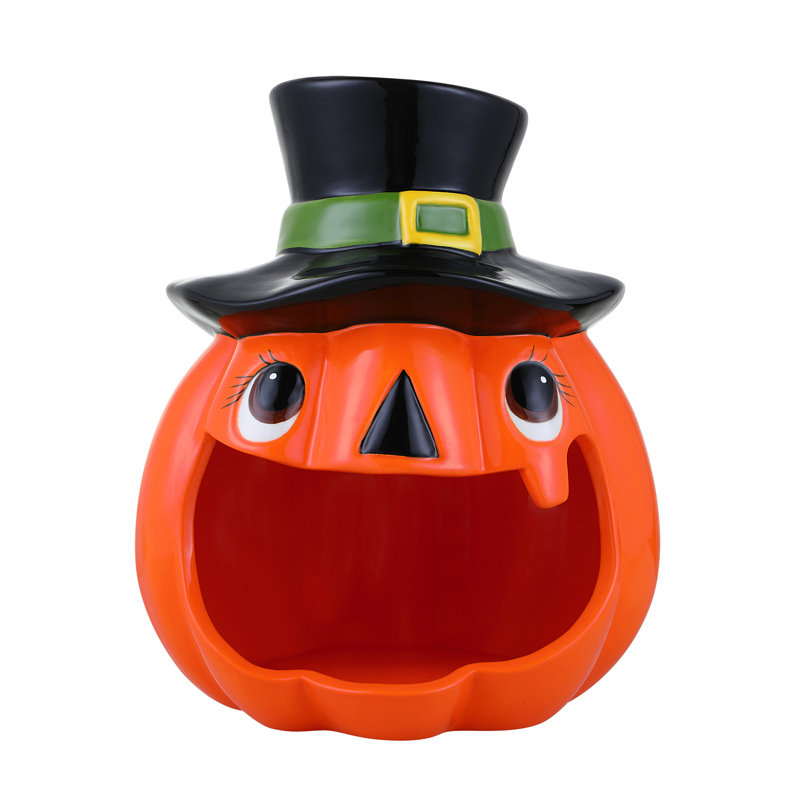 11" Motion Activated Ceramic Jack-O-Lantern Candy Bowl