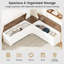 Banc de rangement en forme de L, banc d'angle 63 po avec rangement, banc d'angle avec 3 compartiments à couvercle rabattable caché, banc de salle à manger sans dossier pour la cuisine, le vestibule, la salle à manger, noyer et blanc