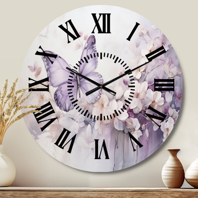 Purple Butterfly Enchanted Flight II - Animals Black Face Wall Clock