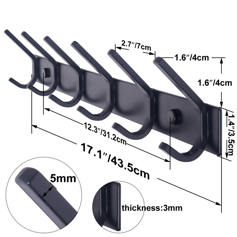 Coat Rack Wall Mounted,17-1/8 Inch Hooks