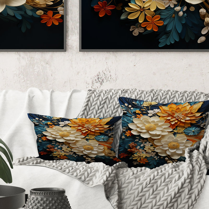 Orange Teal Botanical Whirlwind II - Abstract Botanicals Printed Throw Pillow