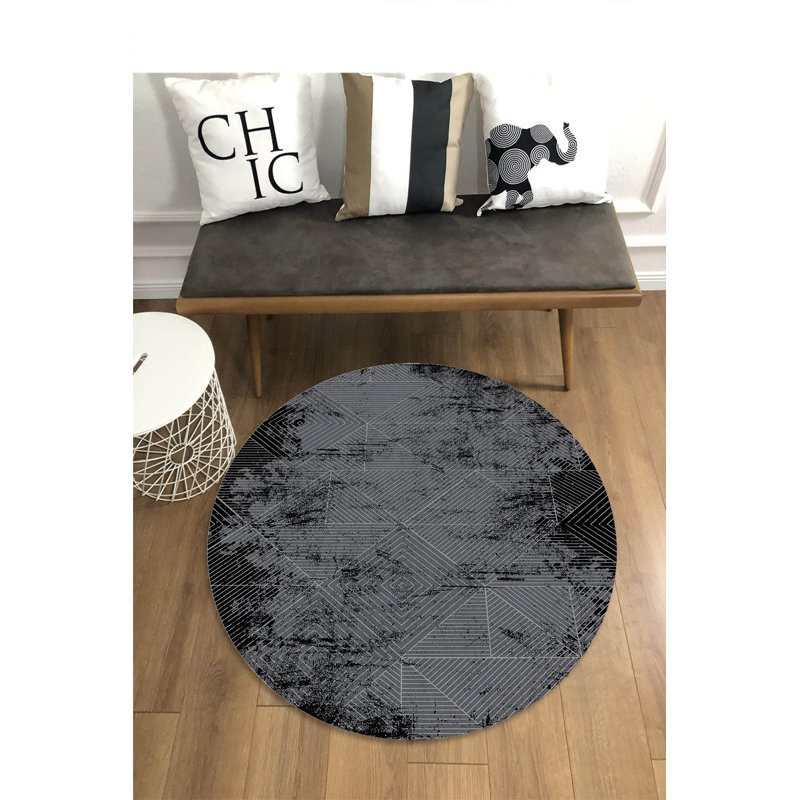 Camfort Black Striped Digital Print Cotton Polyester Non-Slip Area Rug, Ovale 3 pi 3 po x 9 pi 10 po