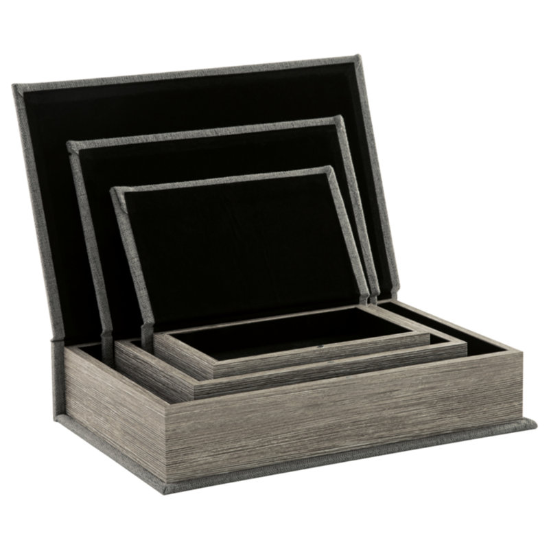 Kepir 3 Piece Fabric Book Box Set, Gray