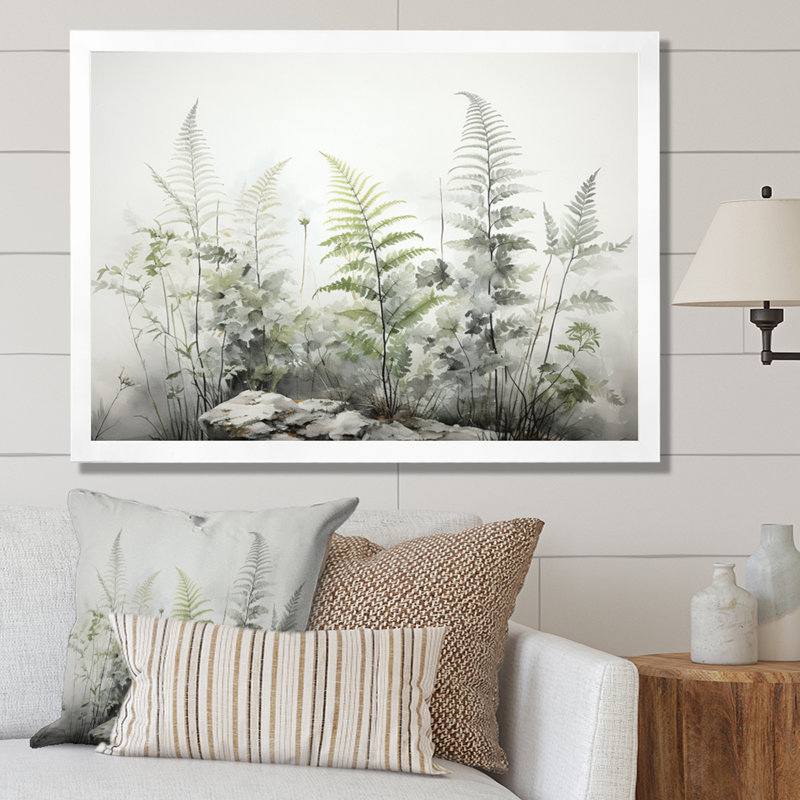 Ferns Silver Whispers I - fougères, art mural encadré, H 34 po x l 44 po x P 1,5 po, Cadre simple blanc