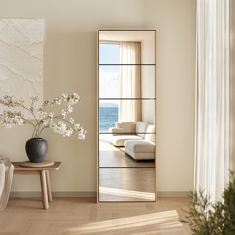 Modern Minimalist 5-shelf Mirrored Shoe Cabinet, Natural Wood